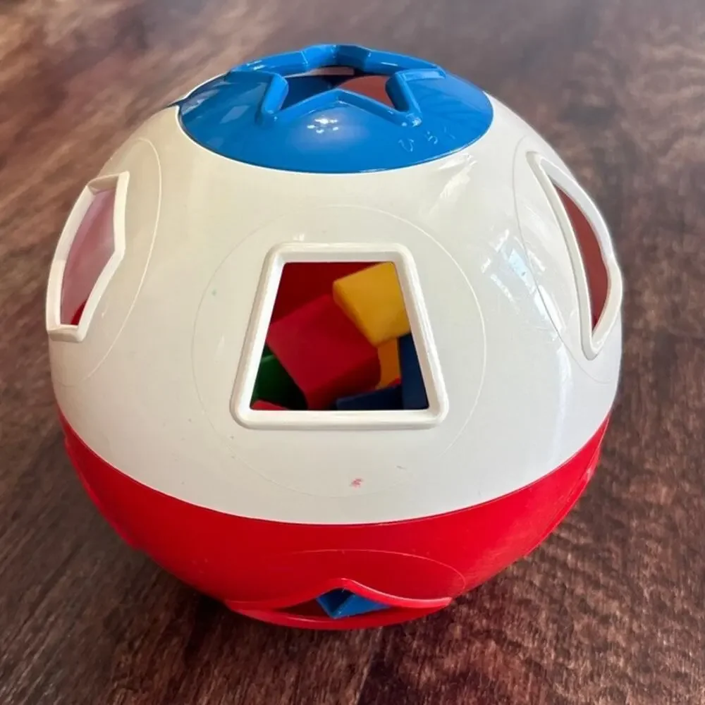 Vintage A-One Ltd Plastic Red White Shape Sorter Ball 80s 90s Educational Toy